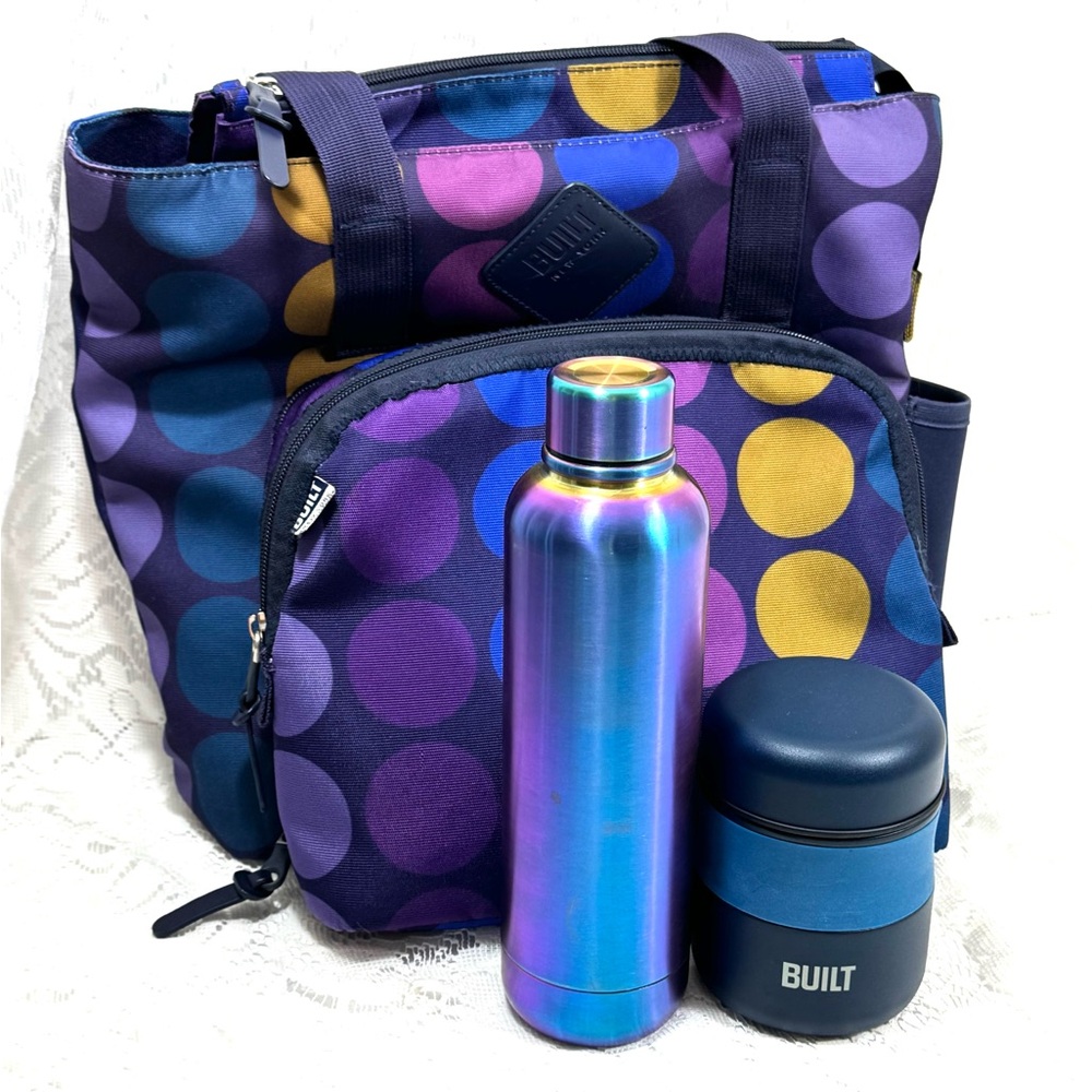 Tote w/detachable lunchbag + bonus water bottle & thermos